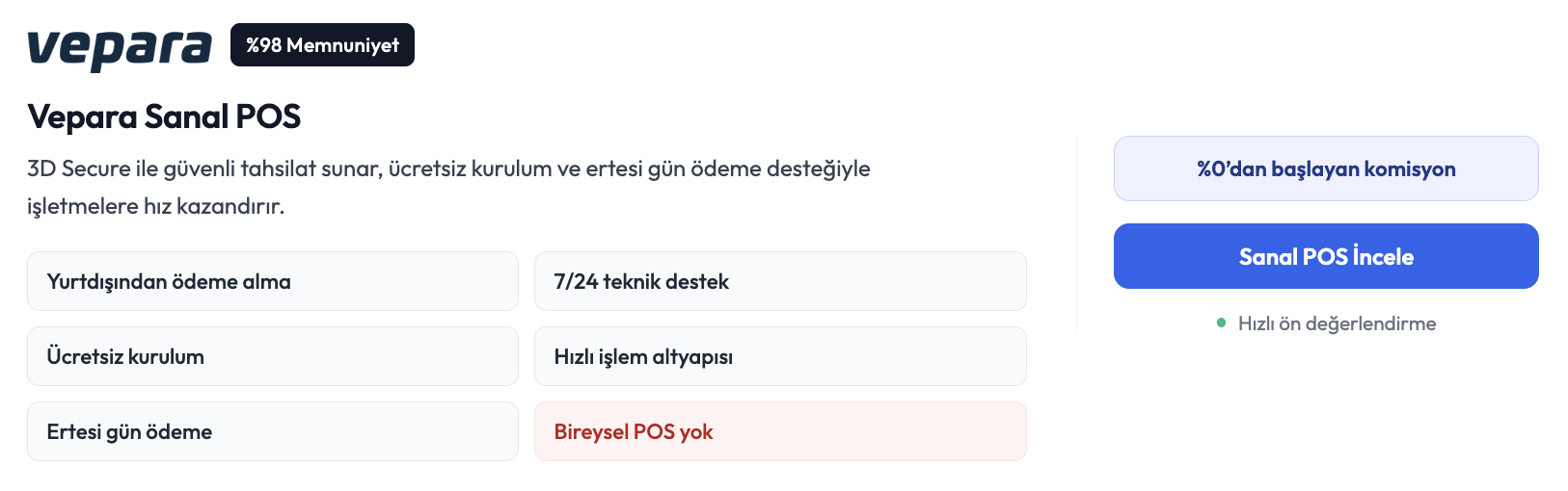 Vepara Sanal POS - %0'dan Başlayan Komisyon